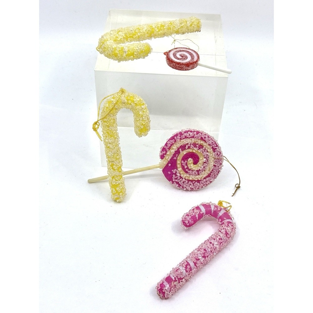 5 VINTAGE Multi Color  "SUGARED" CHRISTMAS CANDY CANE Christmas Ornaments